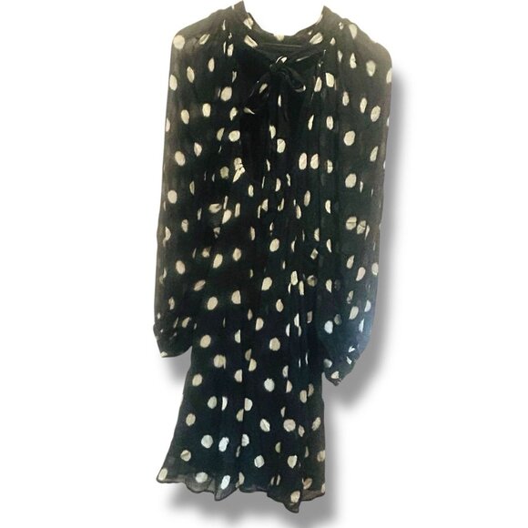 Anthropologie Maeve Black White Polka Dot Midi Dress Sheer Lined Plus Size 1X - Picture 2 of 16